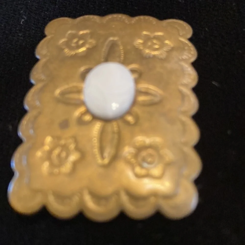 Vintage hammered embossed  floral copper pin